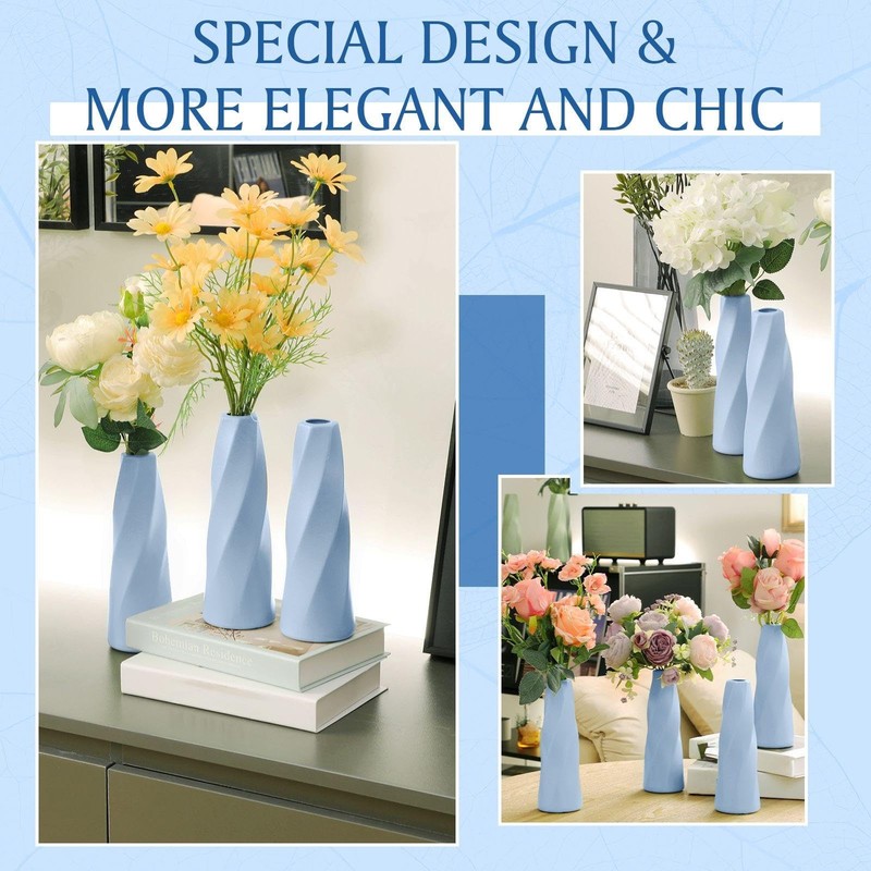 12 Pack Composite Plastic Flower Vases Bulk, Grey Blue Small Tall Conic Flora... gallery