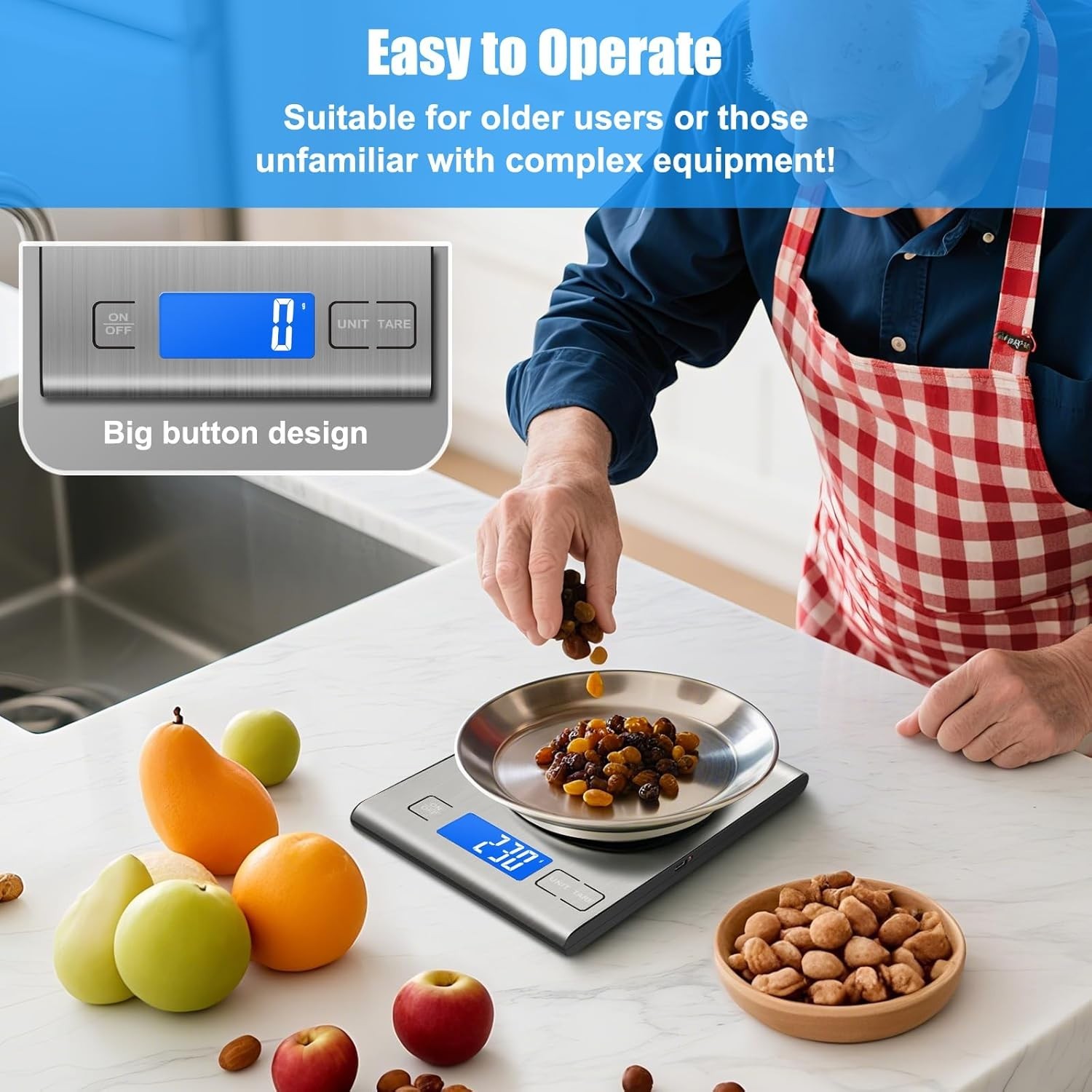 Food Scale -33lb Digital Kitchen Scale for Food Ounces Grams Rechargeable 304 gallery