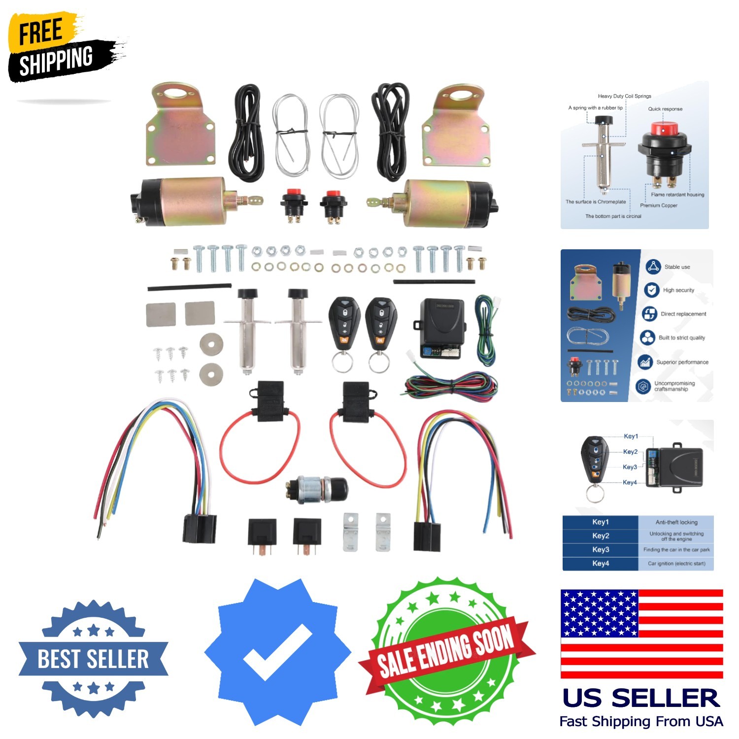 Shaved Handle Door Popper Kit 2 Door Kit With Remote ONE SET 85 lb gallery