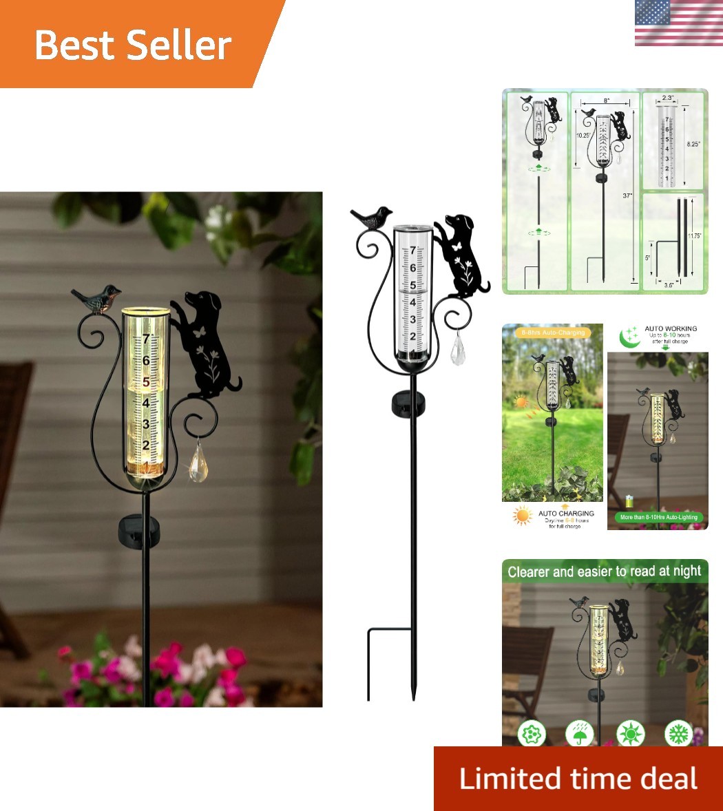 Charming Solar-Powered Dog Rain Gauge with Easy Assembly - Perfect Gift Idea gallery