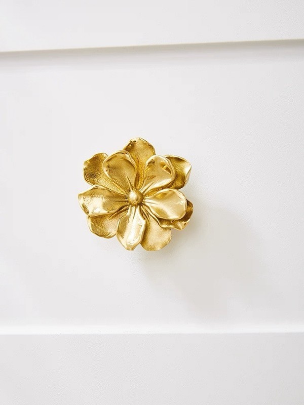 Camellia Flower Drawer Dresser Knobs Handle Gold Brass Cabinet Kitchen Pull Knob gallery