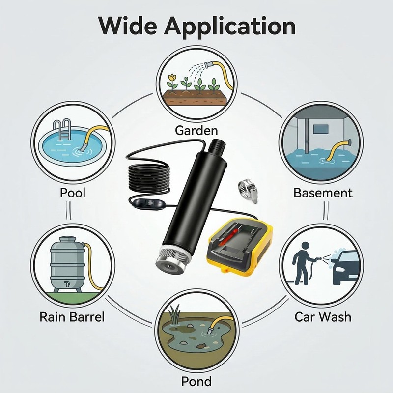 Portable Water Transfer Pump For Dewalt 18V/20V Battery,500GPH for Pool, Water gallery