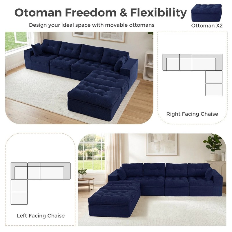 Modular Sectional Sofa with Ottoman Dark Gray Corduroy Tufted Modern Low Profile gallery