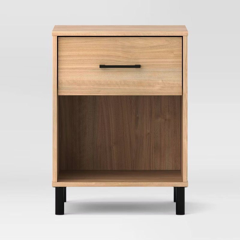 Mixed Materials Nightstand Updated Base Natural Wood - Room Essentials gallery