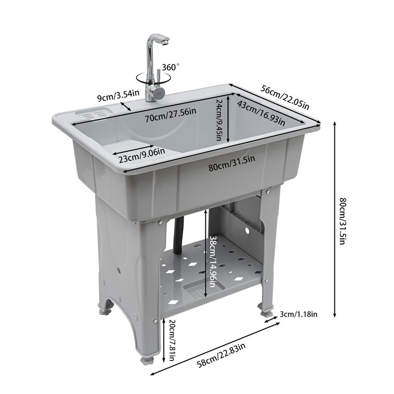 Spacious GrayUtility Sink Laundry Tub Freestanding Sink Wash Station W/ Faucet gallery