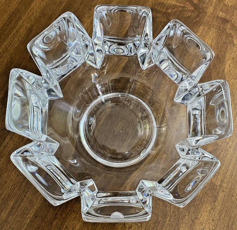 Vintage Orrefors Signed Lars Hellsten Heavy Scandinavian Crystal Corona 8" Bowl gallery