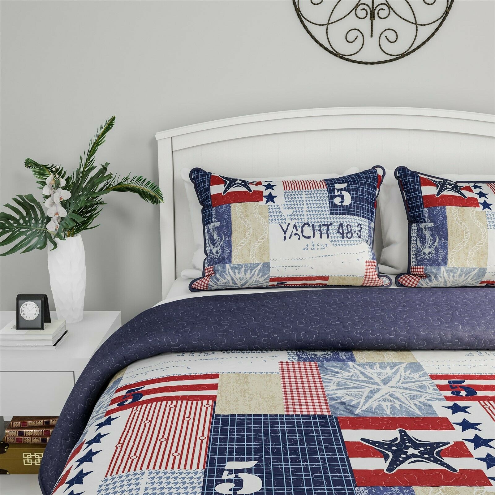 Patchwork Nautical Americana Quilted Blanket Colorful Bedspread Twin Queen King gallery
