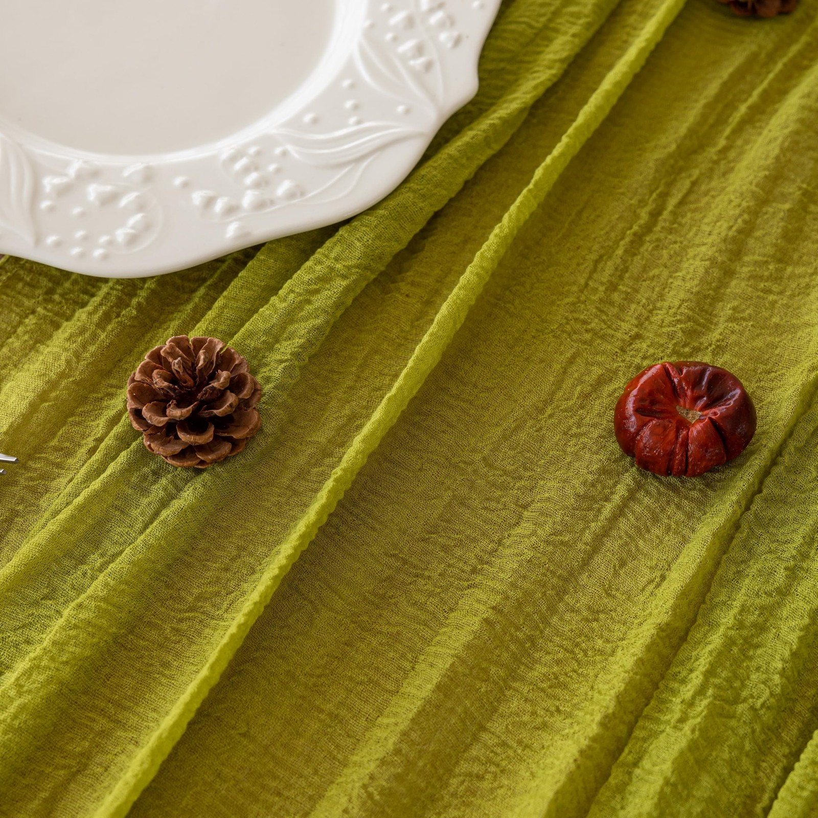 3pcs Moss Green Cheesecloth Table Runner Gauze 120 Inch 10 FT Rustic Boho Che... gallery