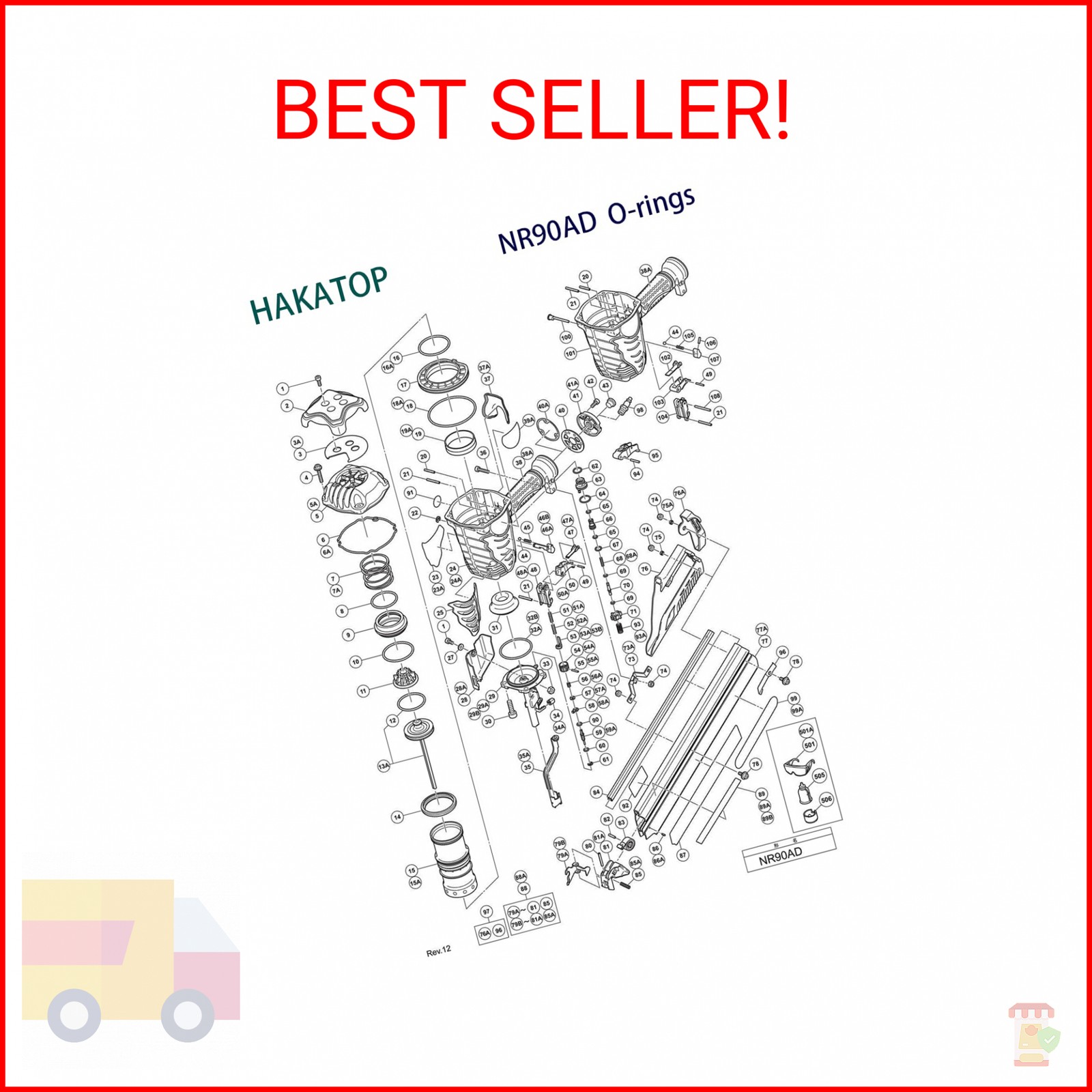 NR90AD NR90AE NR90AF O-Ring Rebuild Kit for HITACHI 3-1/2" Framing Nailer with T gallery
