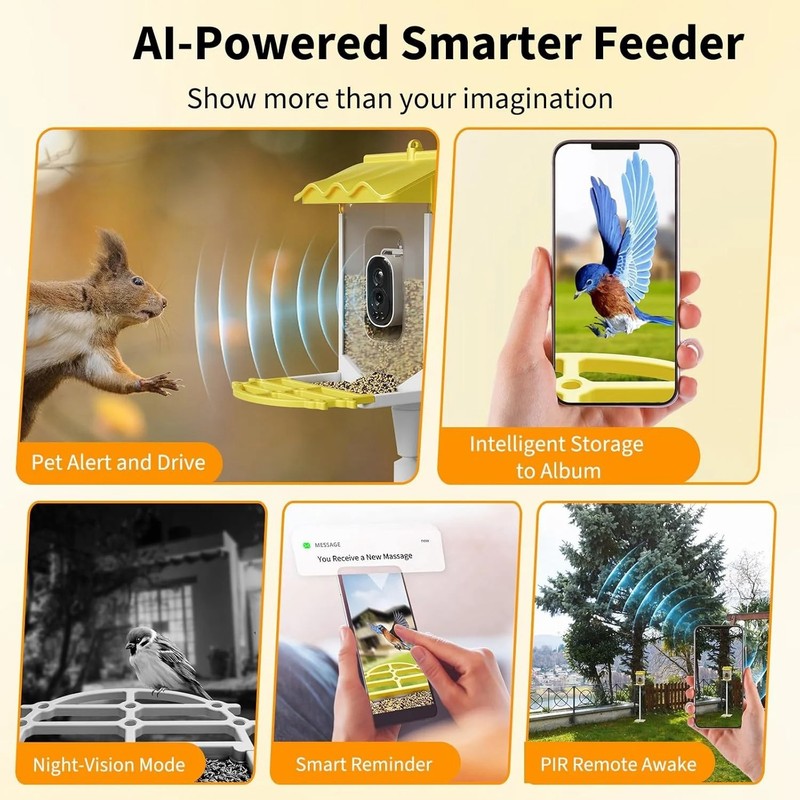 Smart Bird Feeder 2.5K Camera AI Recognition Solar Powered 67Fl.Oz Night Vision gallery