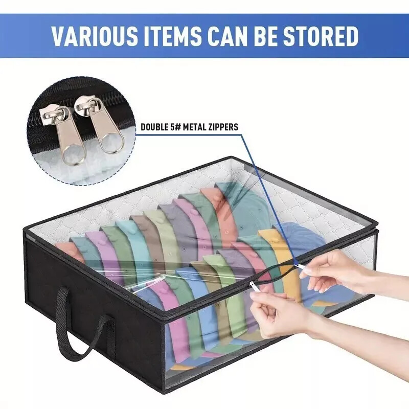 1/2PCS Hat Storage Dust Bag Baseball Hat Cap Organizer Clear Rack Zipper - Black gallery