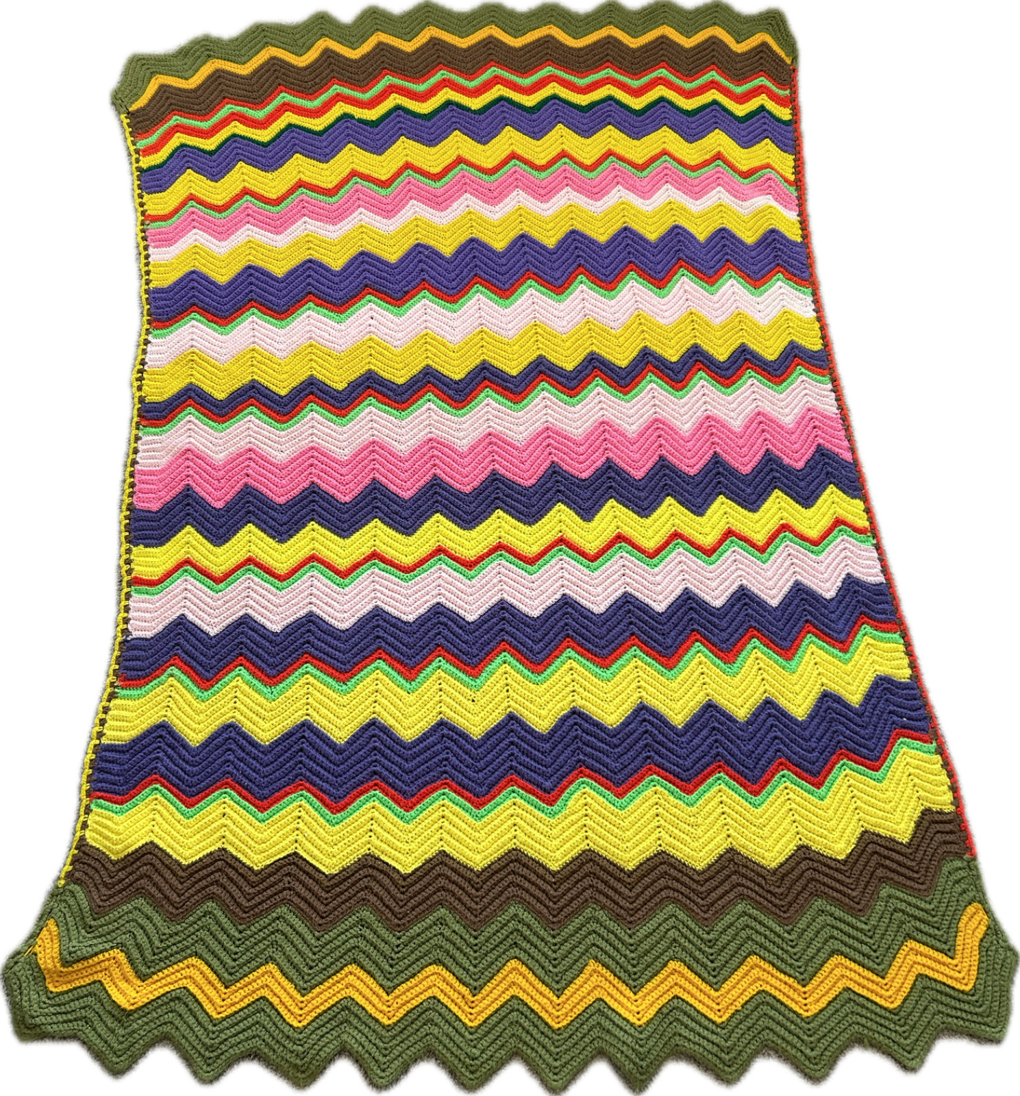 VTG Multicolor Handmade Crochet Zig Zag Afghan Throw Lap Blanket 46" x 75" gallery