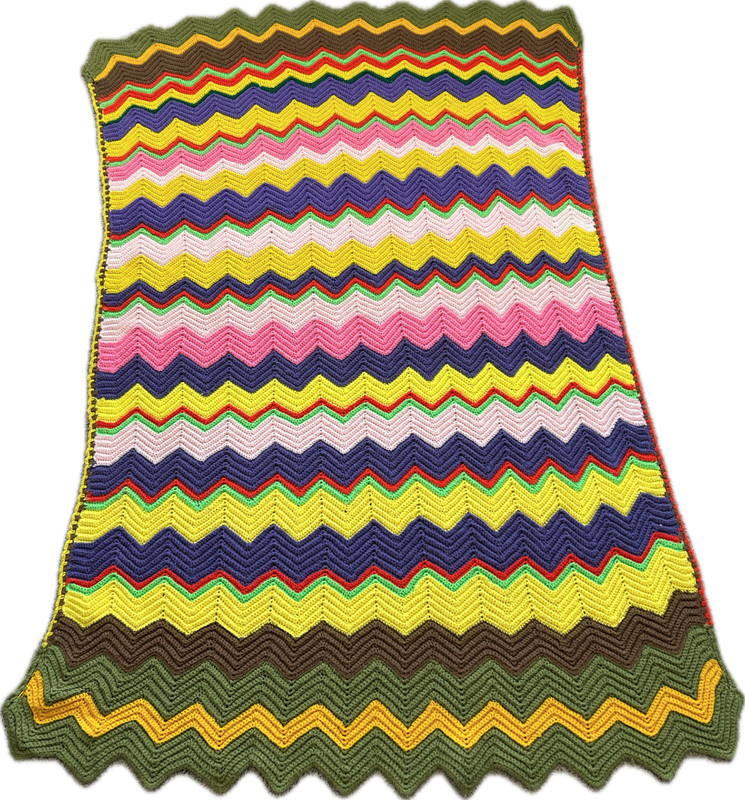 VTG Multicolor Handmade Crochet Zig Zag Afghan Throw Lap Blanket 46" x 75" gallery