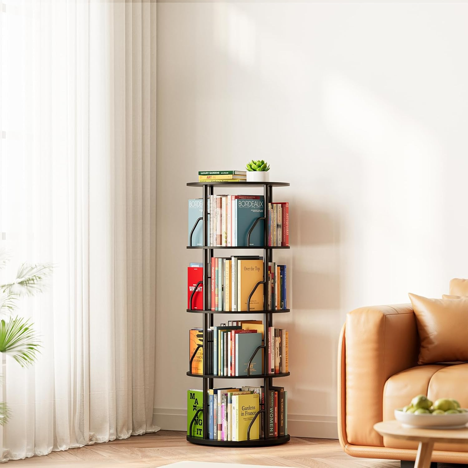 4-Tier Rotating Bookshelf Tower - Space-Saving Swivel Bookcase in Black gallery