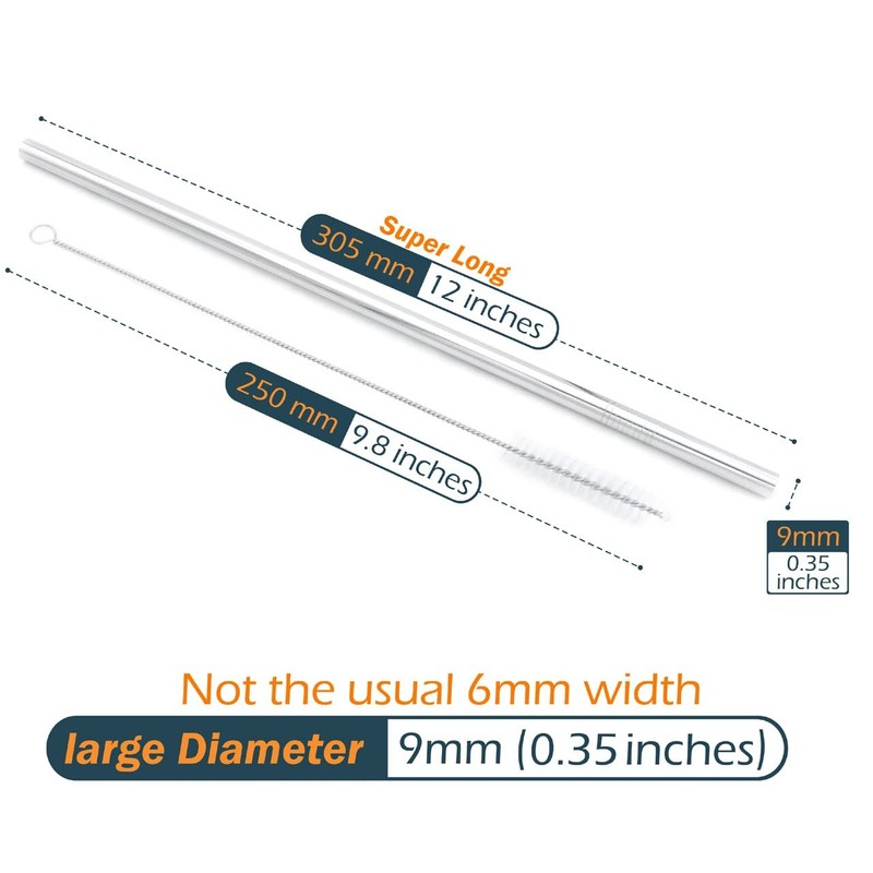GFDesign Big Drinking Straws Reusable 12" Extra 12 inches, Stainless Steel gallery