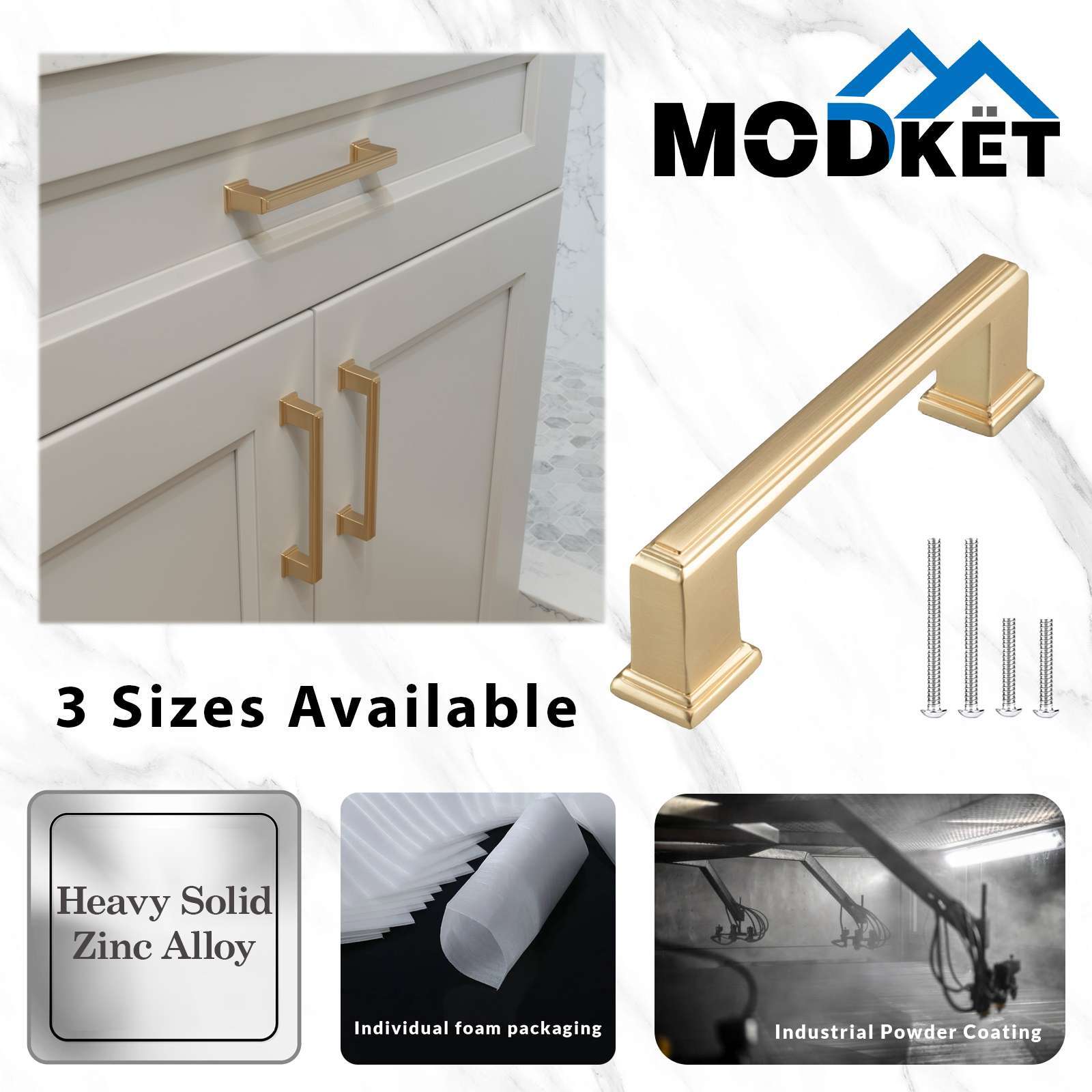 Square Brushed Champagne Gold Solid Cabinet Handles Pulls Kitchen Bathroom gallery