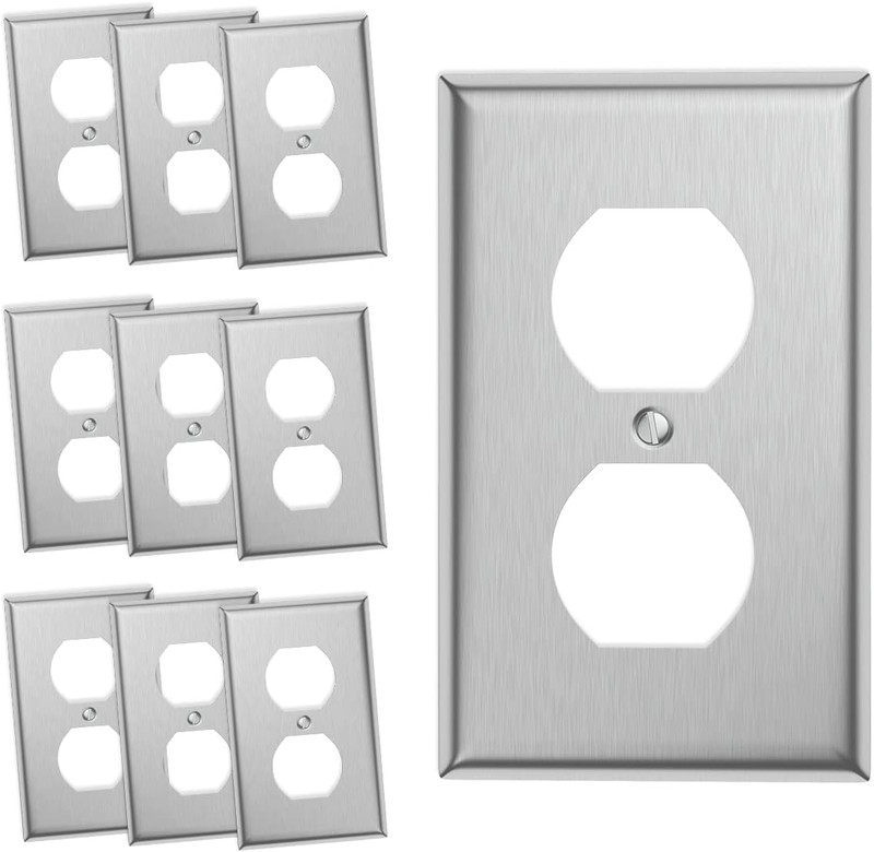 10-Pack Single Duplex Wall Switch Plate Outlet Cover - Stainless Steel Decorator gallery