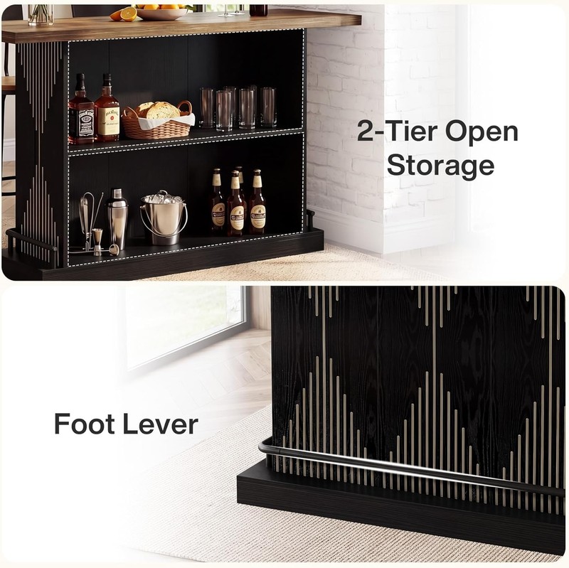 63 Inch Rectangular Bar Table Modern Counter Height Pub Table with Storage Shelf gallery