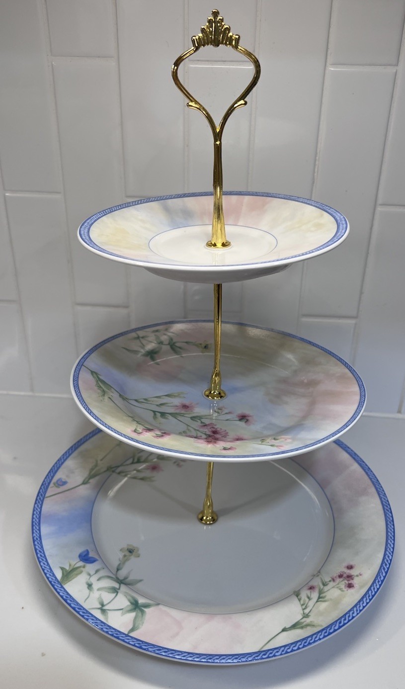 Three‑Tier Plate Serving Tray With Farberware Palisades Pink Blue Flowers gallery