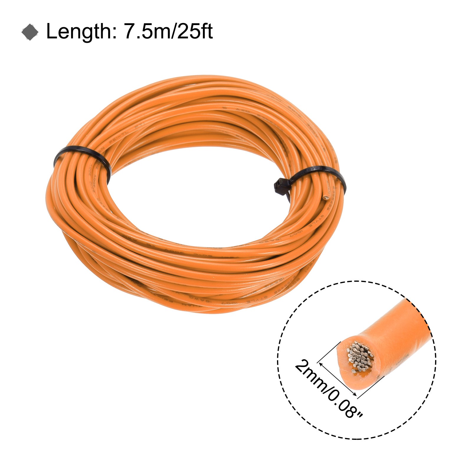 Stranded Hook-Up Wire UL1007 18AWG Gauge PVC Tinned Copper Wire 7.5m 25ft Orange gallery