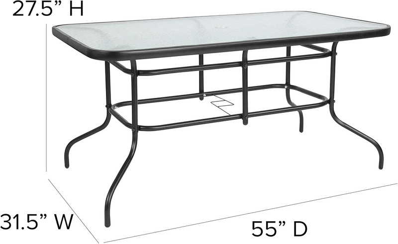 Outdoor Dining Table Patio Rectangular Tempered Glass Metal Choose Your Color gallery