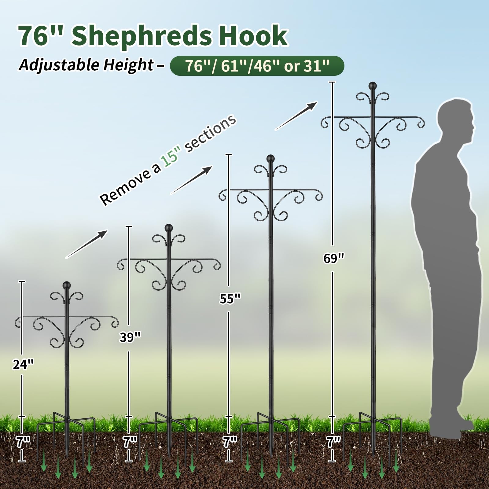 Shepherds Hooks for Outdoor, 2 Pack 76 Inch Heavy Duty Double Shepherds Hook ... gallery