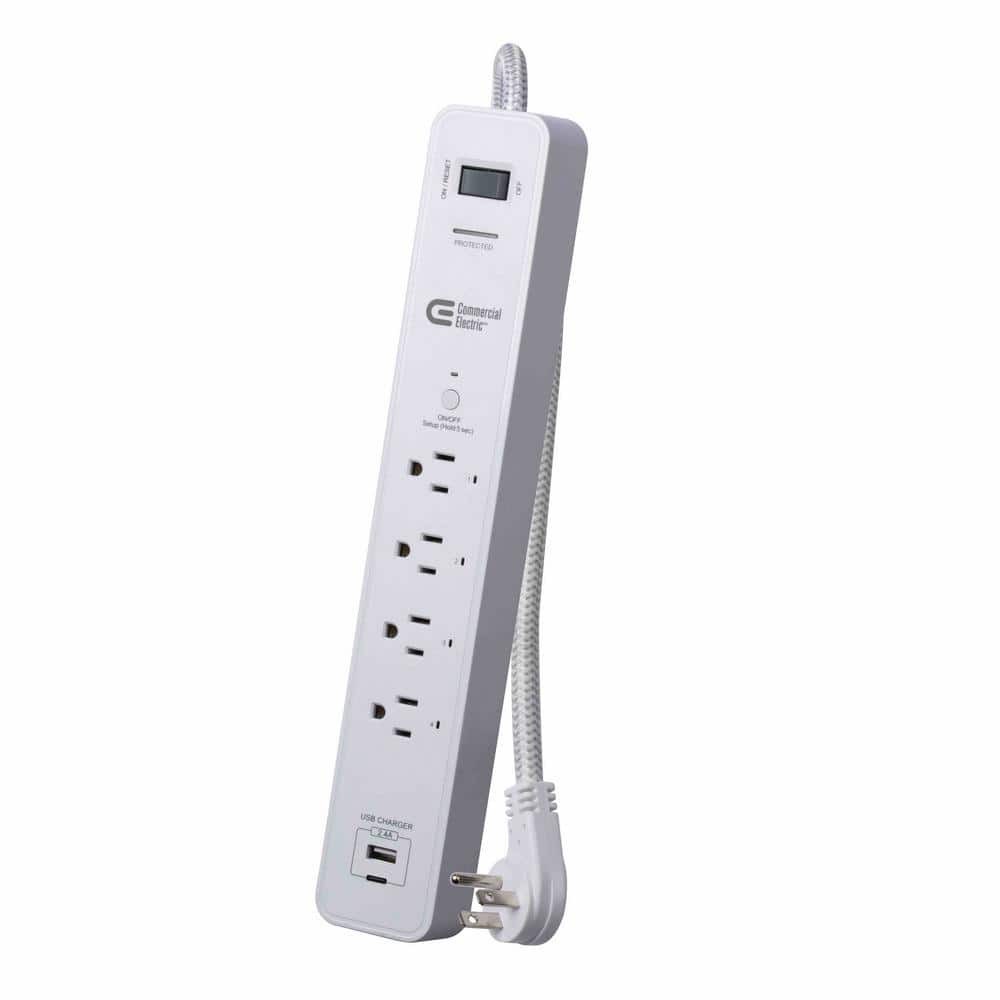 Commercial Electric 3 ft. 4-Outlet White Surge Protector Smart with USB Hubspace gallery