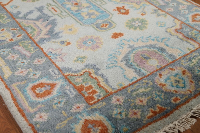 Exquisite Oushak Indian Wool Rug Bedroom 3x6 ft Blue Carpet gallery