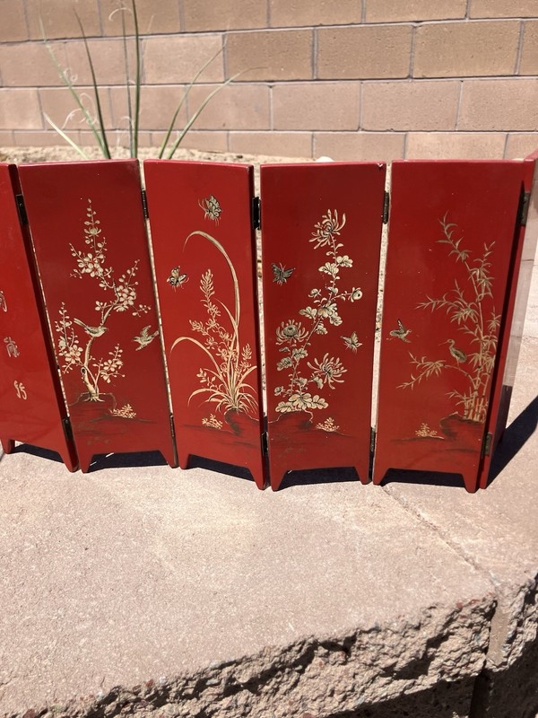 Mini Small Red Lacquered 6 Panel Divider Table Screen Folding Portable gallery