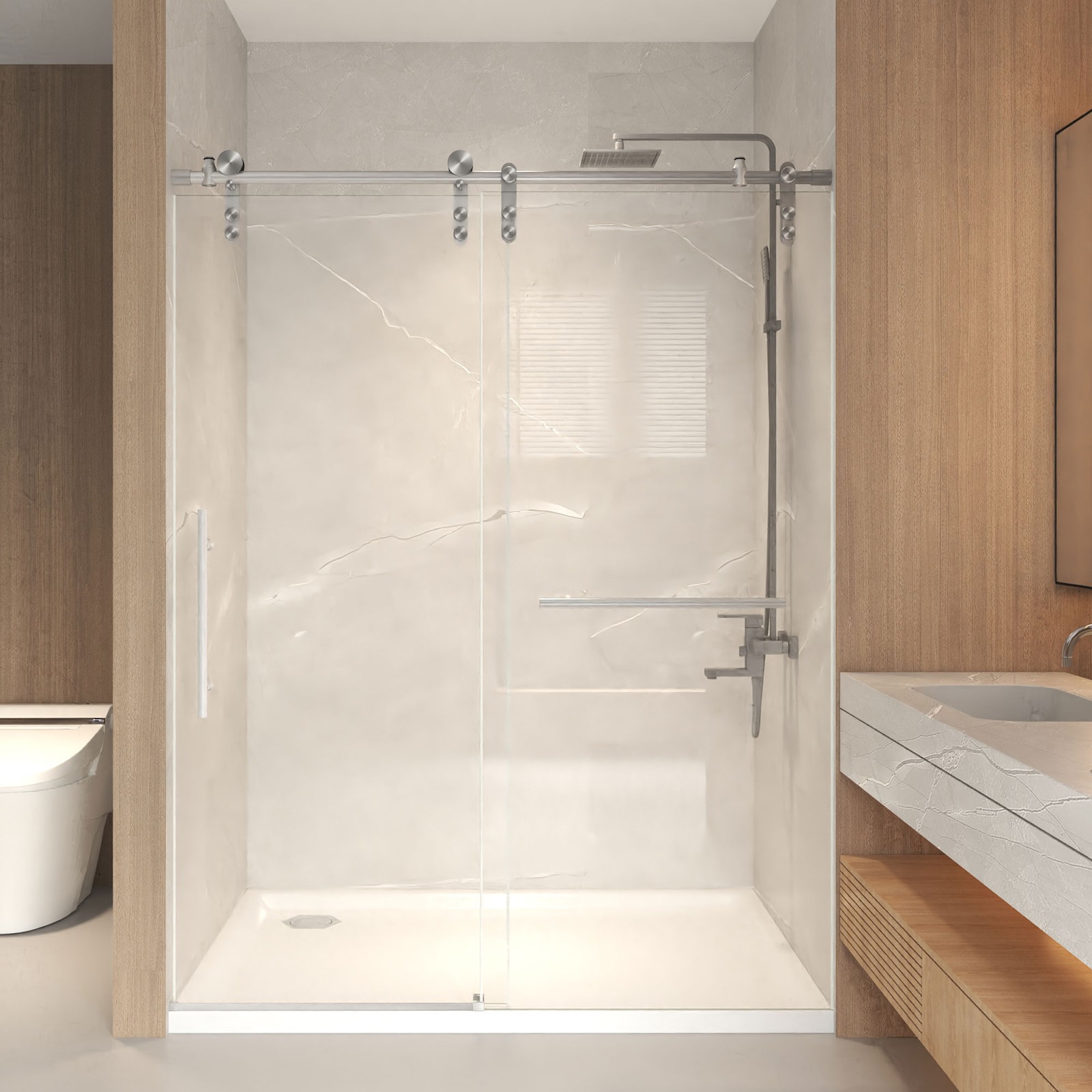 44-48" x 76"H Sliding Frameless Shower Door 5/16" 8mm Clear Tempered Glass NEW gallery