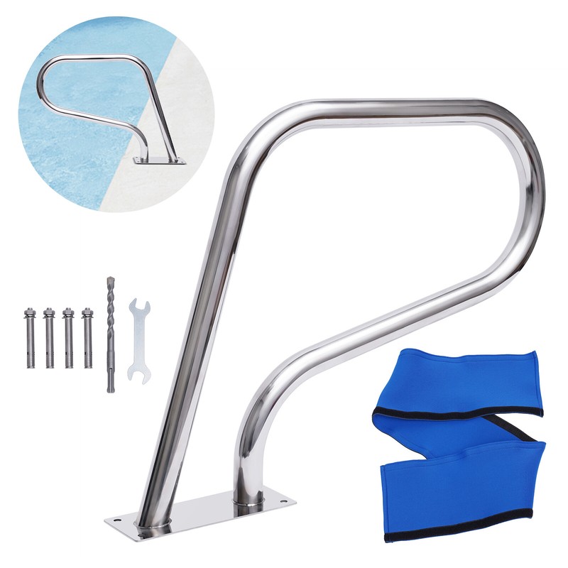 Stainless Steel Pool Handrail Rustproof Swimming Pool w/Blue Grip Cover 120kg gallery