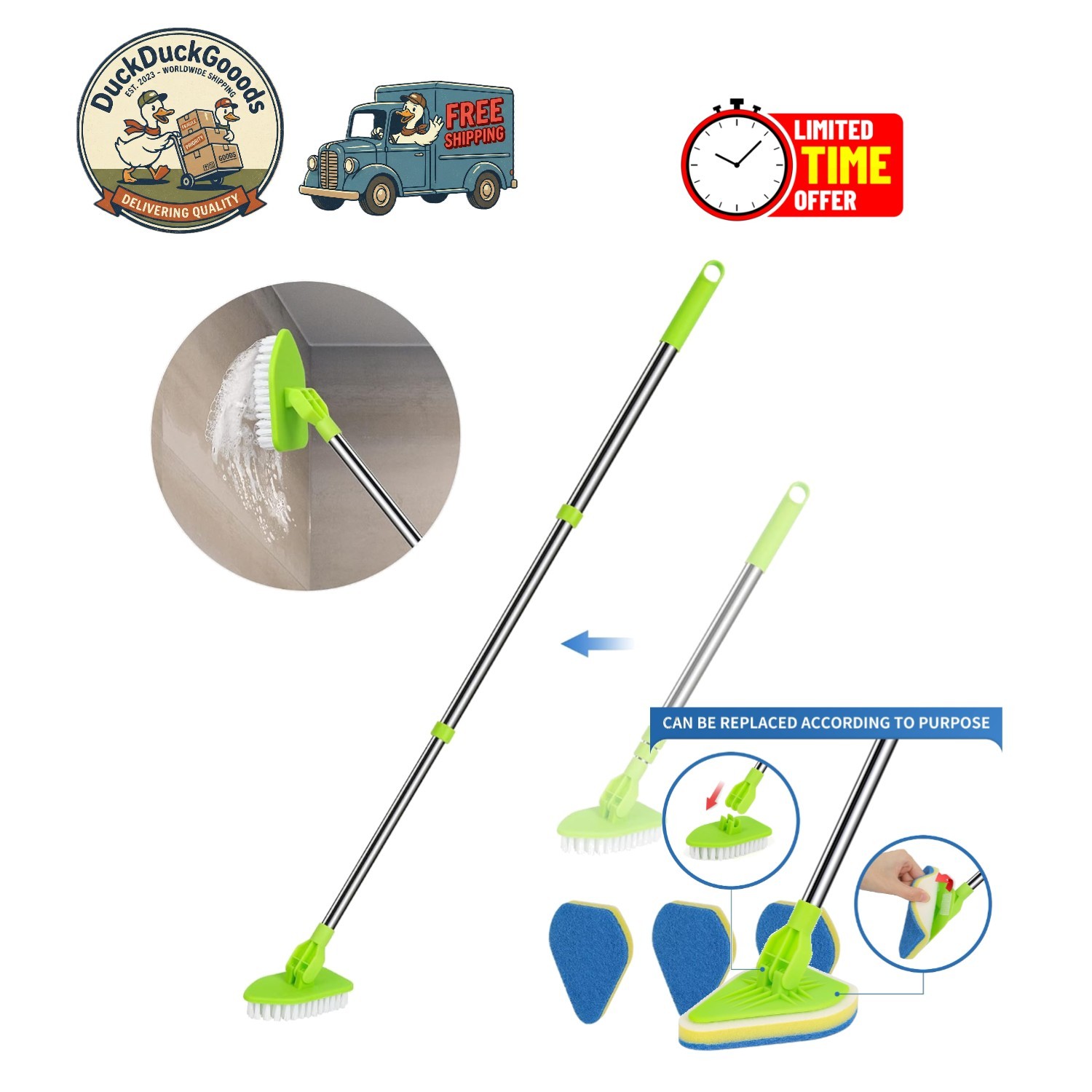 37" Extendable 2-in-1 Scrub Brush with Detachable Heads for Effortless Cleaning gallery