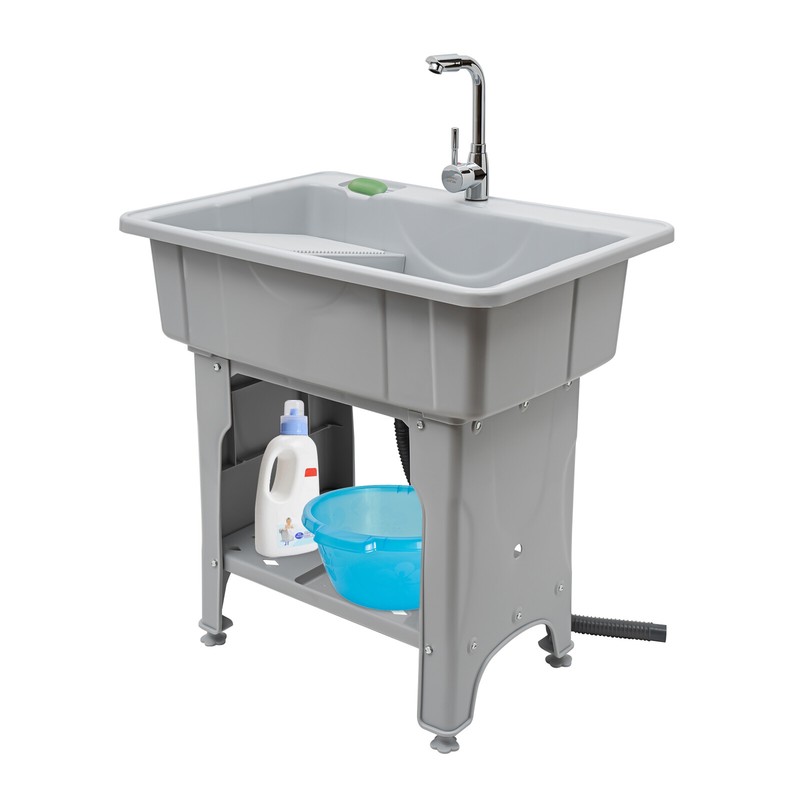 Spacious GrayUtility Sink Laundry Tub Freestanding Sink Wash Station W/ Faucet gallery