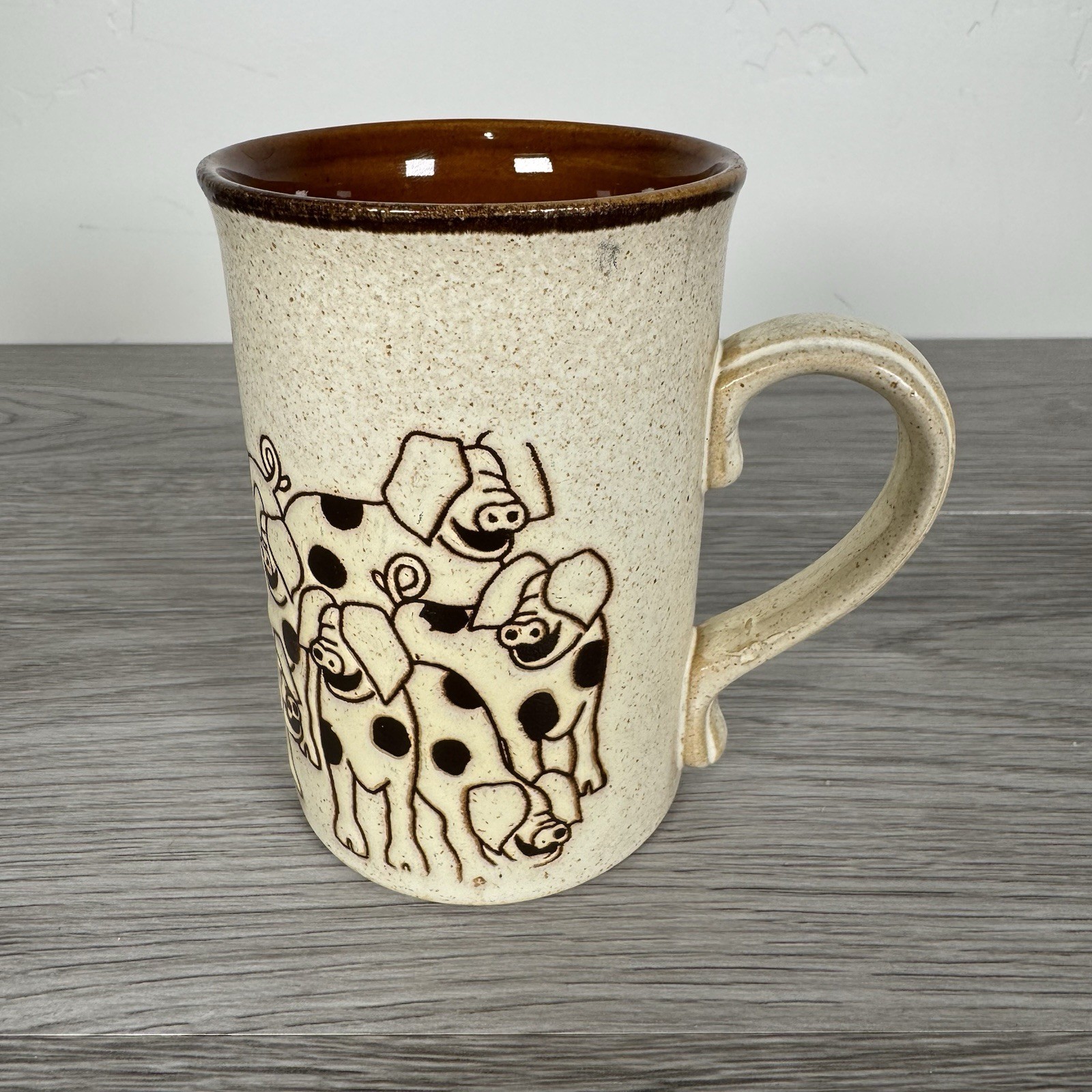 Nicholas John England Stoneware Coffee Mug Cup 4" Pigs 8 Ounces VTG "70's gallery