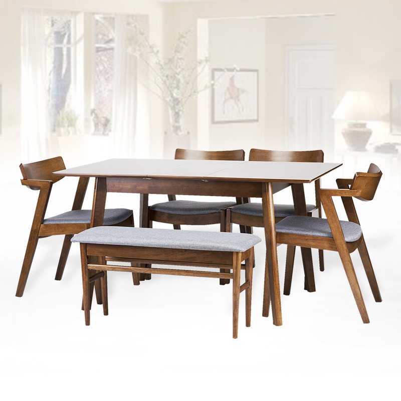 Dining Room Extendable Table Modern Solid Wood Medium Brown Color gallery