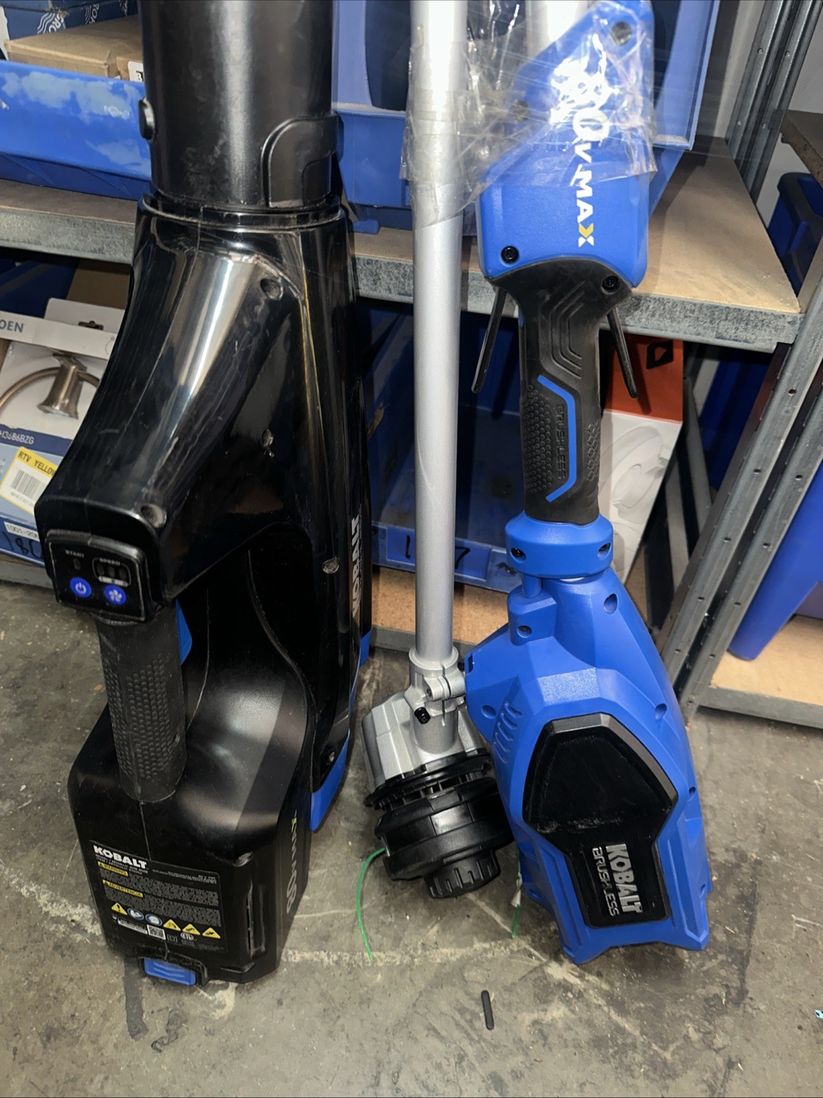 Kobalt 80V Brushless 16" String Trimmer & 500 CFM Blower Kit, Battery + Charger gallery