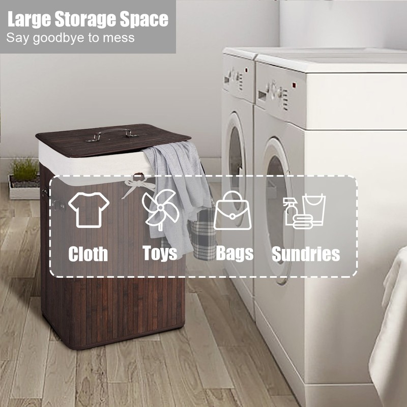 Costway Rectangle Bamboo Hamper Laundry Basket Washing Cloth Bin Lid Brown gallery