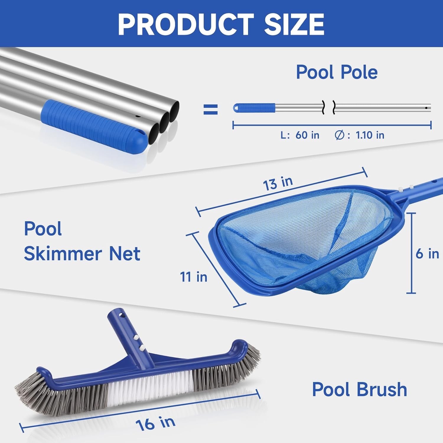 Pool Cleaning Kit with Skimmer Net Brush & Adjustable Pole gallery