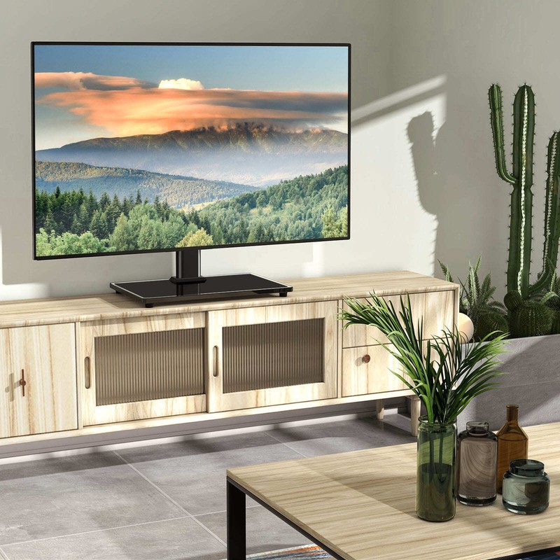 Modern Tabletop TV Stand Base with Mount for 27-60 inch Flat Screen TVs, Black gallery