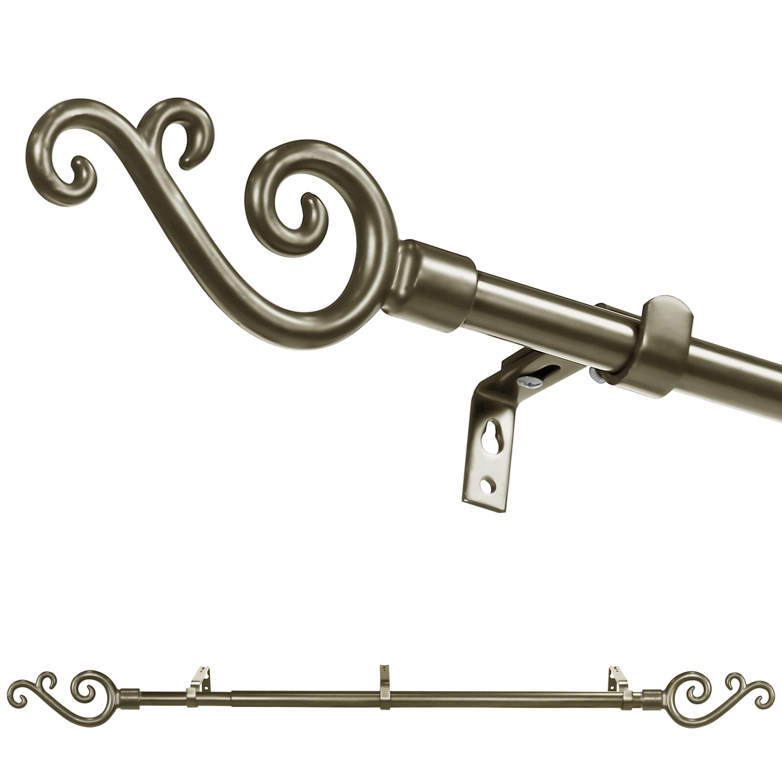 5/8" Single Drapery Curtain Rod Set with Scroll Finials,28"-48"/48"-84"/84"-120" gallery