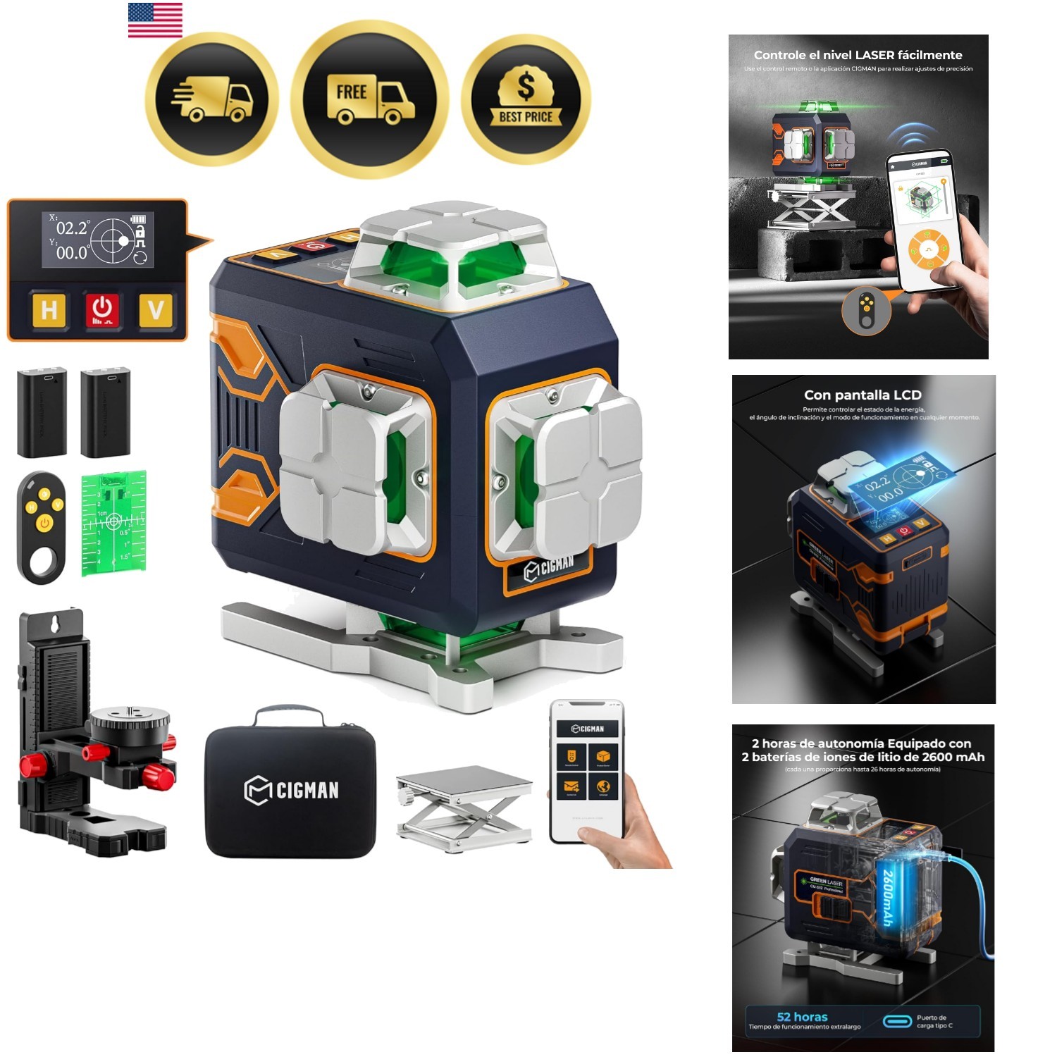 4x360° 16 Lines Laser Level with Remote&APP Control, Green Self Leveling Cros... gallery