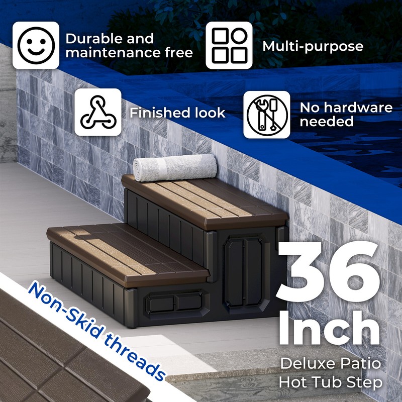 Brown+Black Universal 2 Slip-Resistant Spa & Hot Tub Step Outdoor with Storage gallery