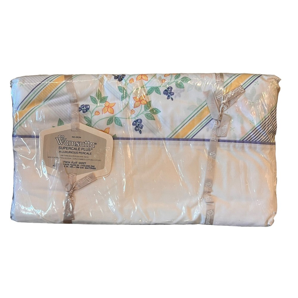 Wamsutta Twin Flat Sheet Percale Plus Victoria Stripe Floral Vintage
