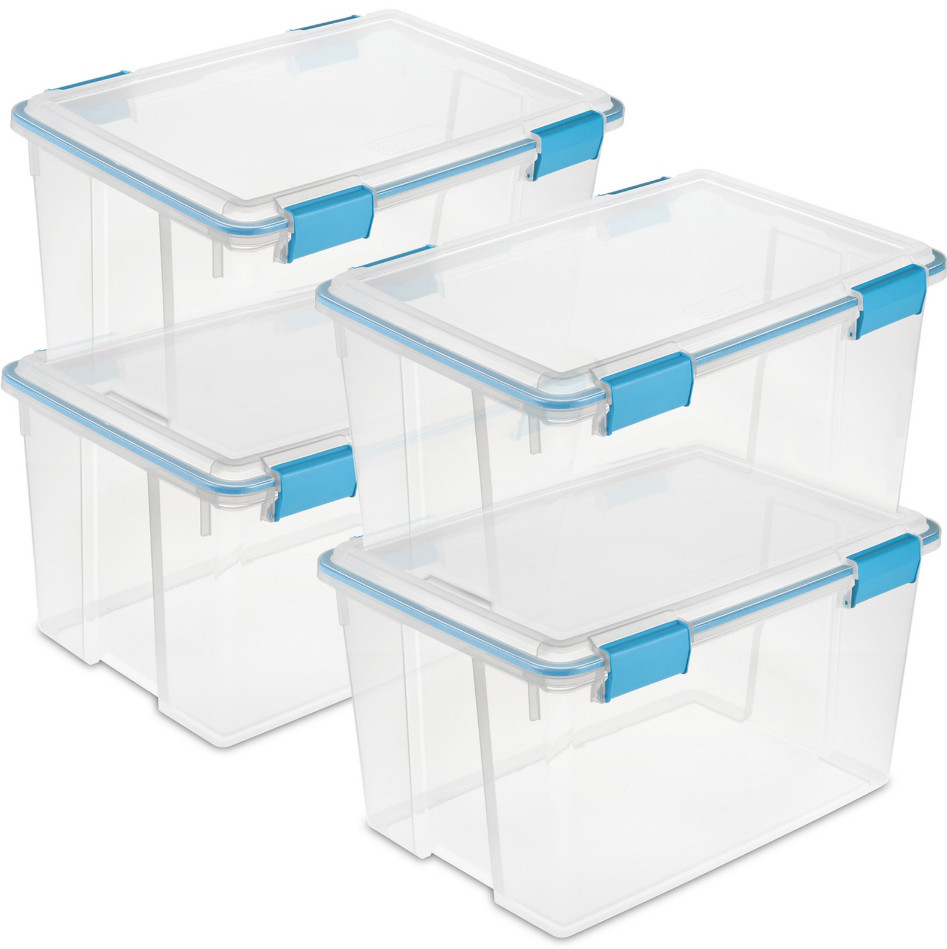 Sterilite 54 Quart Gasket Box, Stackable Storage Bin with Latching Lid, 4 Pack gallery