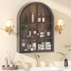 Fully Assembled Floating Storage Cabinet Arched Wall Display Cabinet Glass Door