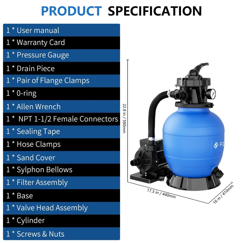 FOTING Sand Filter Pump for Above Ground Pool with Timer, Swimming Pumps System gallery