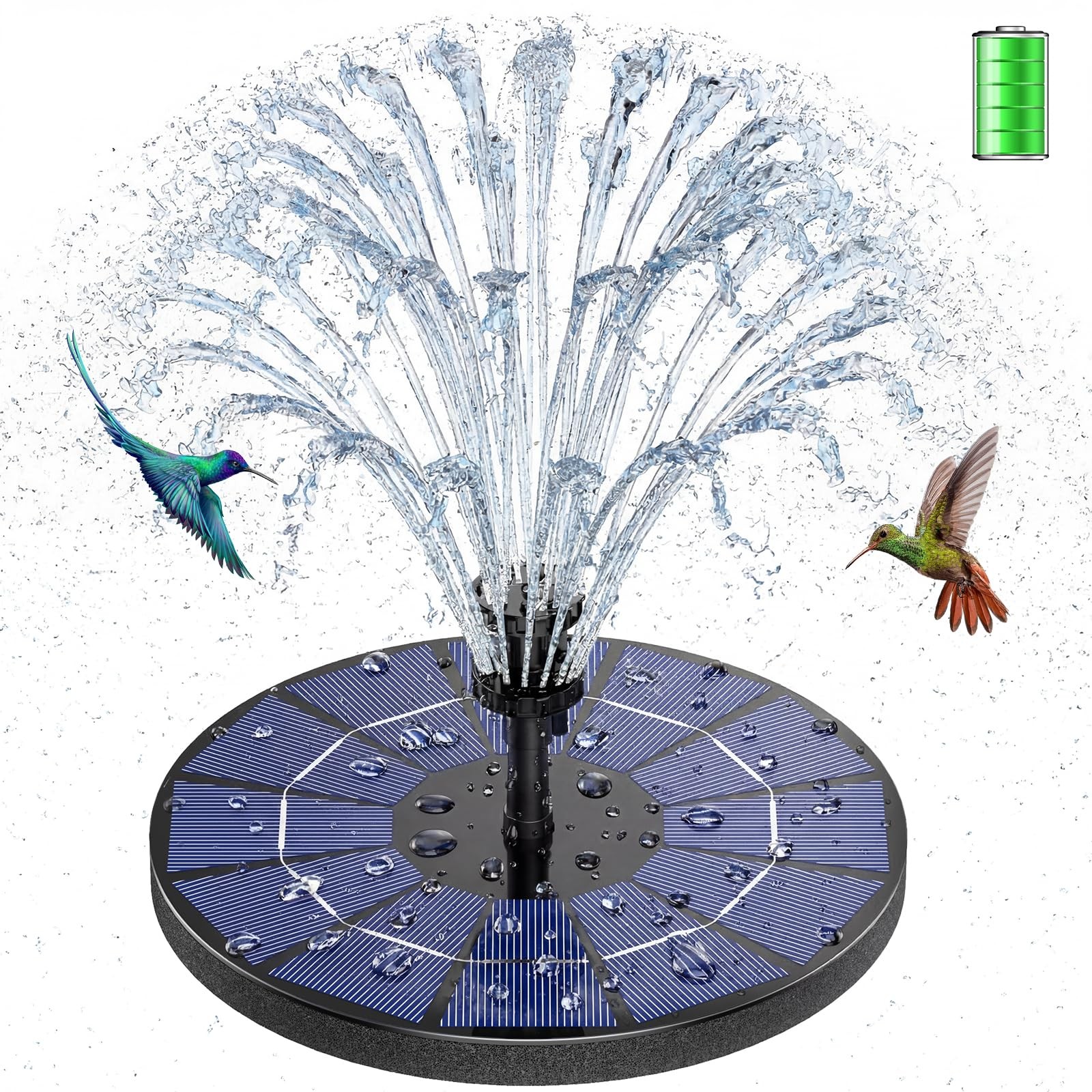 3.5W Solar Fountain Pump Built-in 1500mAh Battery, Bird Bath Fountain with 6 ... gallery