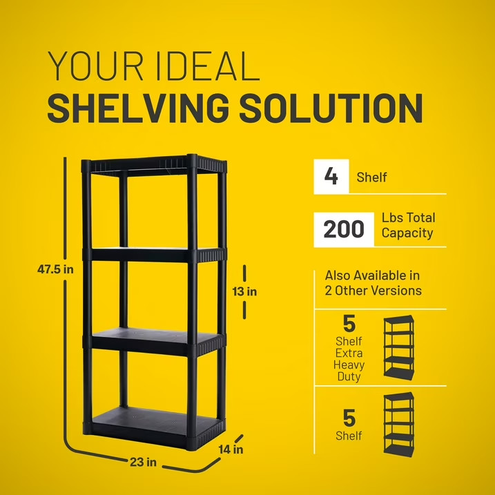 Plano 4-Shelf Standard Duty Plastic Storage Shelves, 48” x 21” x 14”, 200lb Capa gallery