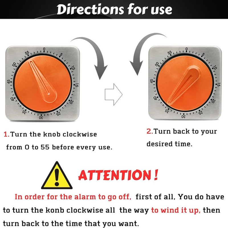 Mechanical Kitchen Timer Stainless Steel Loud Alarm Magnetic Back No Batteries gallery