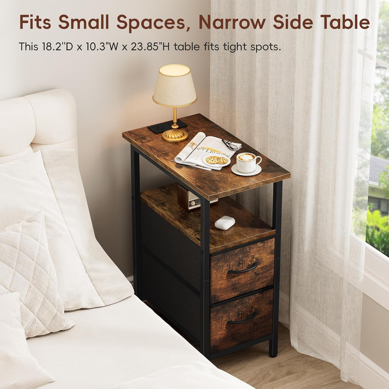 2-Pack Rustic Brown Nightstands with Charging Station & LED Lights gallery